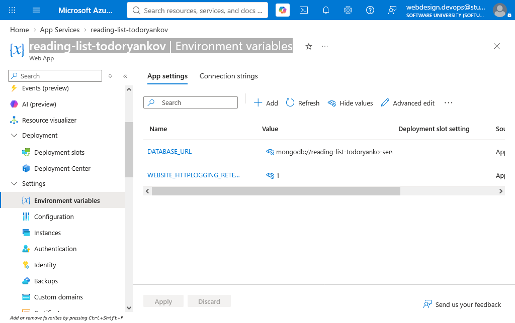 App Service Configuration